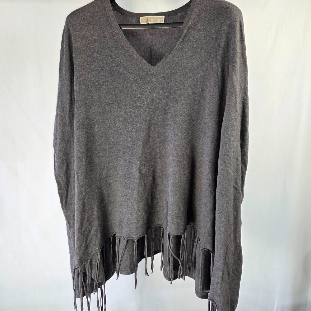 Michael Kors Women's‎ Grey Shawl Poncho with Fringe in L/XL